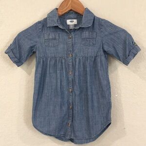 Old Navy Girls 4T Shirt Blue Denim Button Ruffle Short Sleeve 100% Cotton Preppy